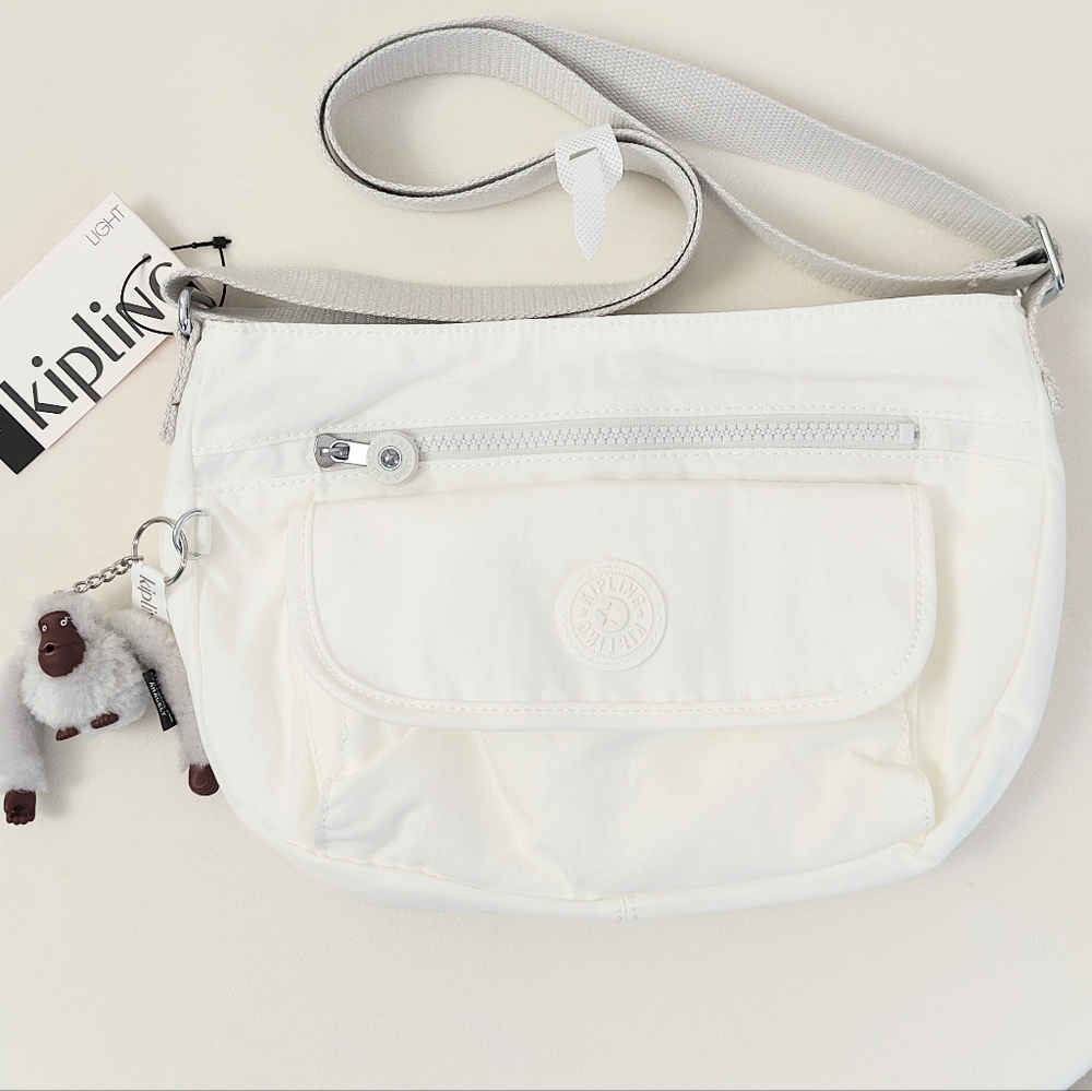 Kipling Syro Crossbody Bag Alabaster Tonal White Nylon Everyday Purse Medium